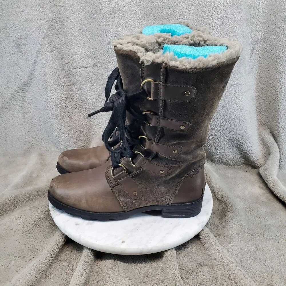 Sorel Shoes Womens Size 8 Emelie Brown Leather Lace-Up Winter Boots Lined *Read*